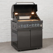 Draco Grills 4 Burner BBQ Black Stainless Steel Modular Outdoor Kitchen with Sear Station and Cabinets