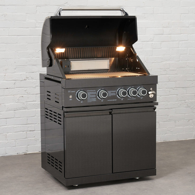 Draco Grills 4 Burner BBQ Black Stainless Steel Modular Outdoor Kitchen with Sear Station and Cabinets