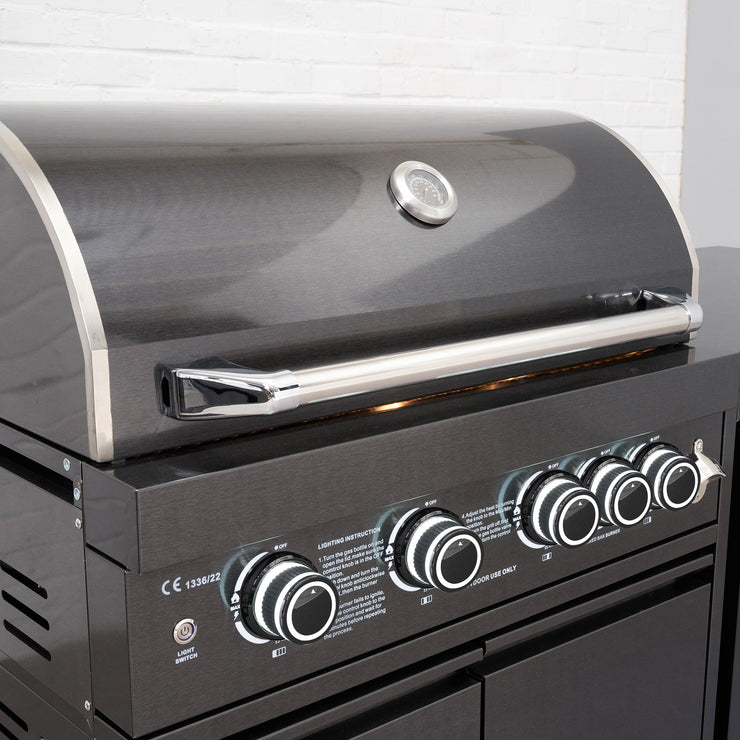 Draco Grills 4 Burner BBQ Black Stainless Steel Modular Outdoor Kitchen with Sear Station and Cabinets