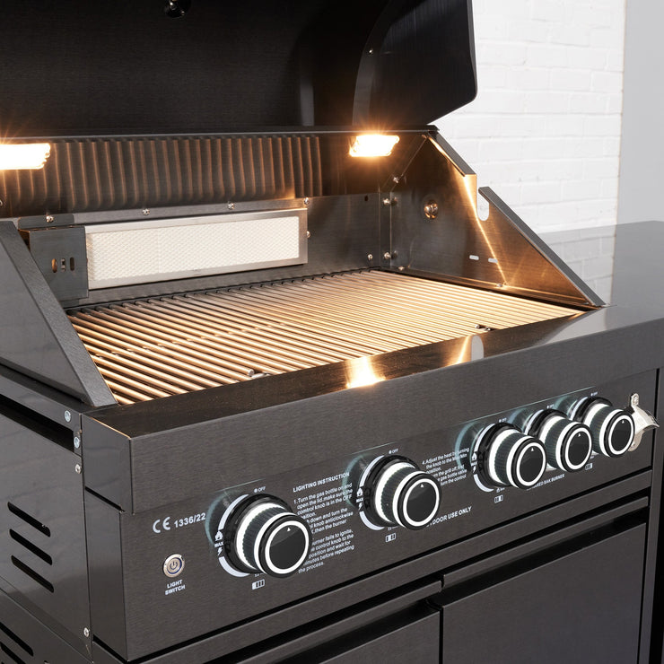 Draco Grills 4 Burner BBQ Black Stainless Steel Modular Outdoor Kitchen with Sear Station and Cabinets