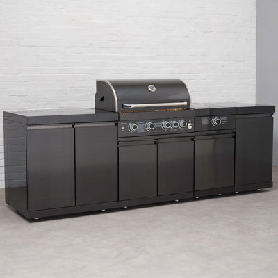 Draco Grills 4 Burner BBQ Black Stainless Steel Modular Outdoor Kitchen with Sear Station and Cabinets