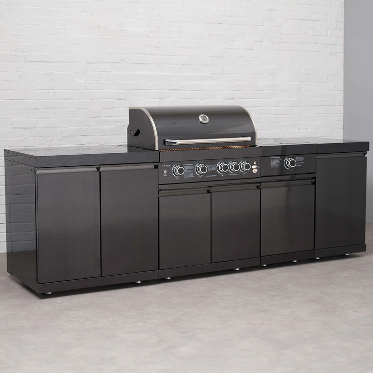 Draco Grills 4 Burner BBQ Black Stainless Steel Modular Outdoor Kitchen with Sear Station and Cabinets