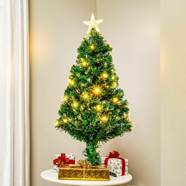 2ft - 7ft Green Fibre Optic Christmas Tree with Warm White LED's and Fibre Optic Lights