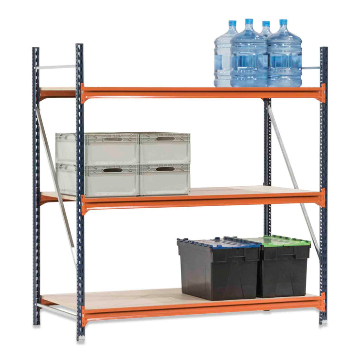 1x Mecalux Heavy Duty Longspan Shelving - 3000mm High - Blue & Orange