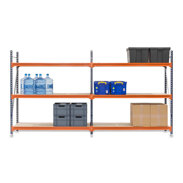 2x Mecalux Heavy Duty Longspan Shelving - 3000mm High - Blue & Orange