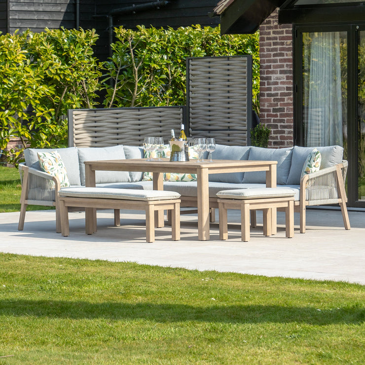 Bracken Outdoors Charlton Acacia Wood and Rope Garden Furniture Corner Sofa Set with Dining Table