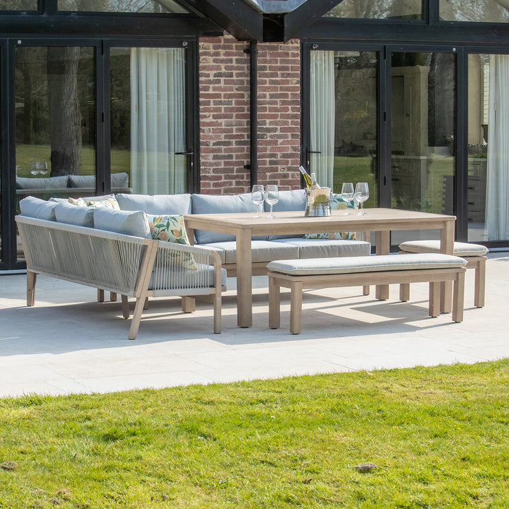 Bracken Outdoors Charlton Acacia Wood and Rope Garden Furniture Corner Sofa Set with Dining Table
