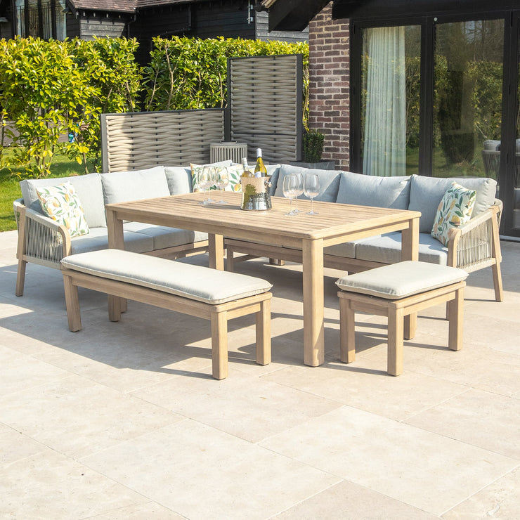 Bracken Outdoors Charlton Acacia Wood and Rope Garden Furniture Corner Sofa Set with Dining Table