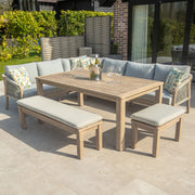 Bracken Outdoors Charlton Acacia Wood and Rope Garden Furniture Corner Sofa Set with Dining Table