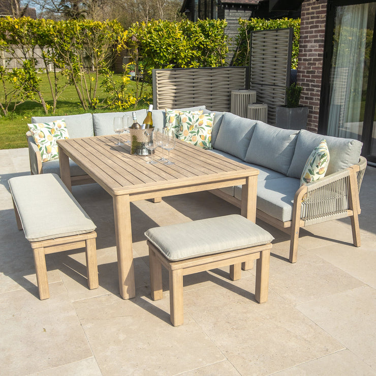 Bracken Outdoors Charlton Acacia Wood and Rope Garden Furniture Corner Sofa Set with Dining Table