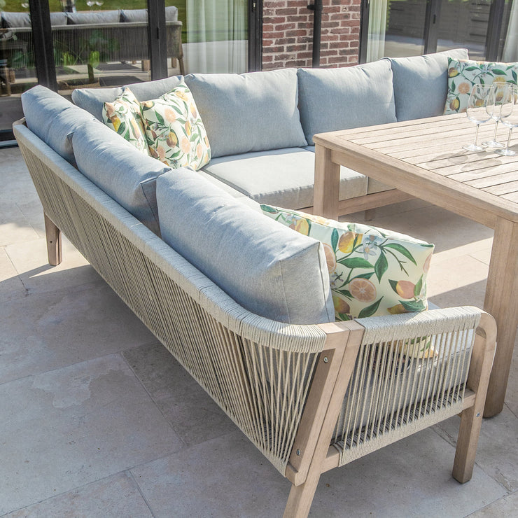 Bracken Outdoors Charlton Acacia Wood and Rope Garden Furniture Corner Sofa and Chair with Dining Table