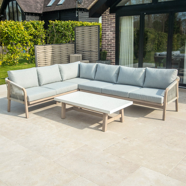 Bracken Outdoors Charlton Acacia Wood and Rope Garden Furniture Corner Sofa Set with Coffee Table