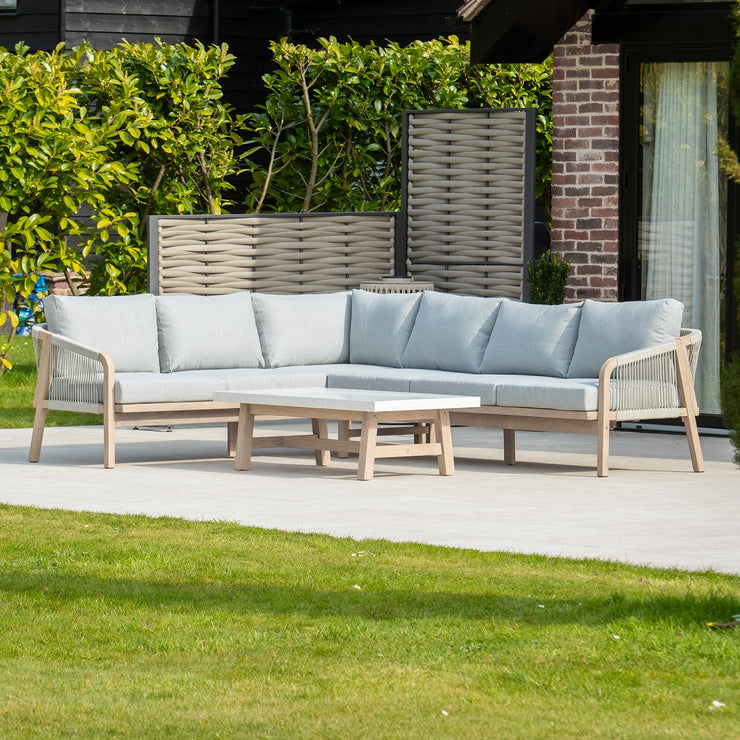 Bracken Outdoors Charlton Acacia Wood and Rope Garden Furniture Corner Sofa Set with Coffee Table