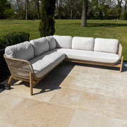 Bracken Outdoors Hampton Acacia Wood and Rope Square Corner Sofa Garden Furniture Set with Coffee Tables
