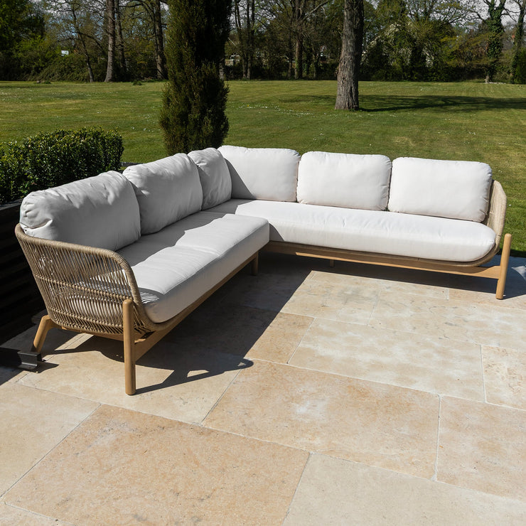 Bracken Outdoors Hampton Acacia Wood and Rope Square Corner Sofa Garden Furniture Set with Coffee Tables