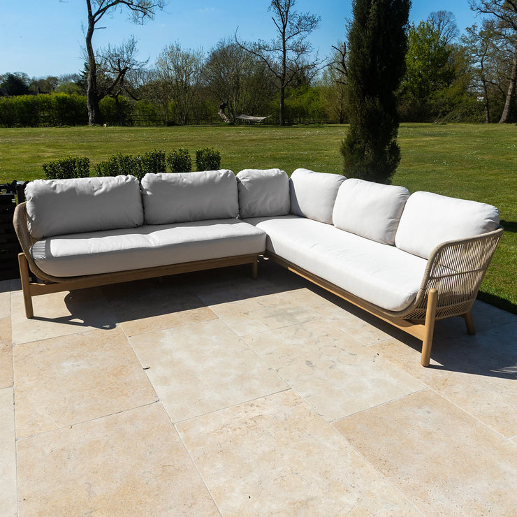 Bracken Outdoors Hampton Acacia Wood and Rope Square Corner Sofa Garden Furniture Set with Coffee Tables