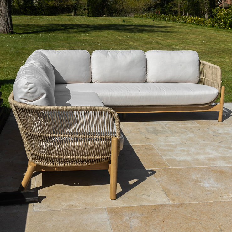 Bracken Outdoors Hampton Acacia Wood and Rope Square Corner Sofa Garden Furniture Set with Coffee Tables