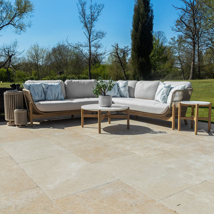 Bracken Outdoors Hampton Acacia Wood and Rope Square Corner Sofa Garden Furniture Set with Coffee Tables