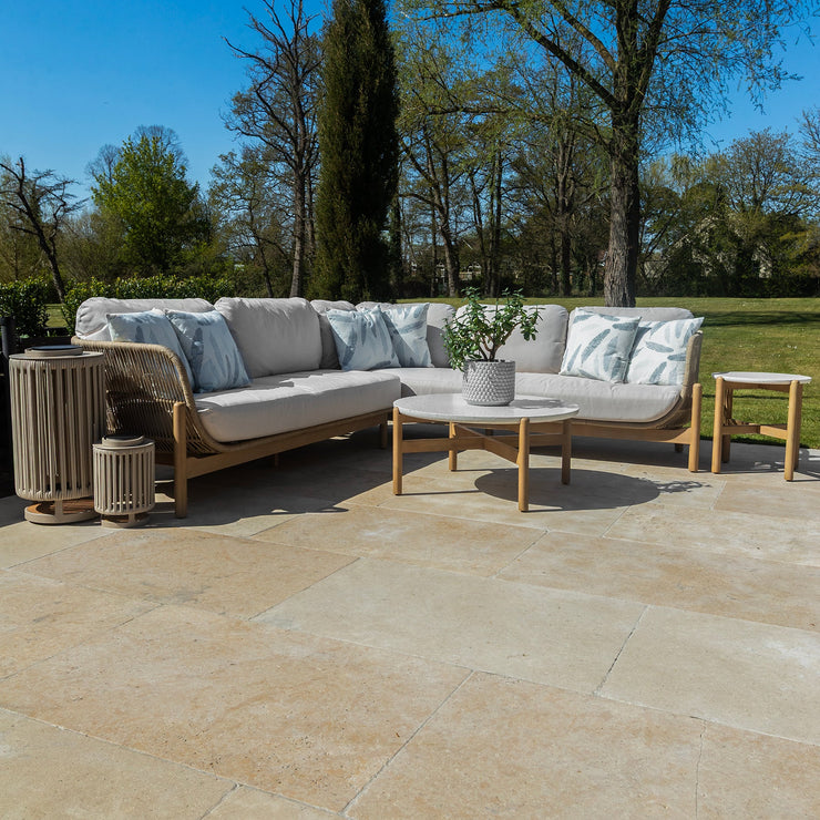 Bracken Outdoors Hampton Acacia Wood and Rope Square Corner Sofa Garden Furniture Set with Coffee Tables