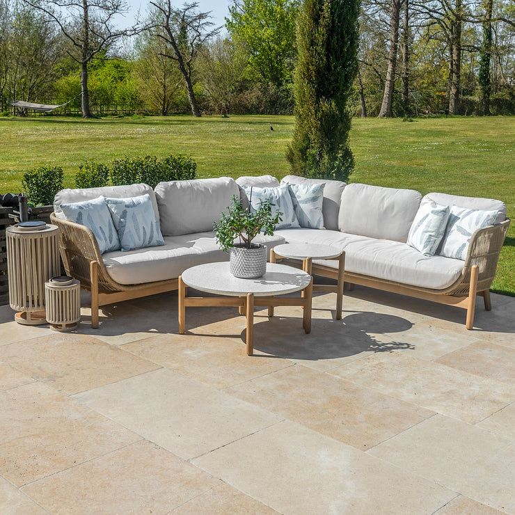 Bracken Outdoors Hampton Acacia Wood and Rope Square Corner Sofa Garden Furniture Set with Coffee Tables