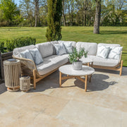Bracken Outdoors Hampton Acacia Wood and Rope Square Corner Sofa Garden Furniture Set with Coffee Tables