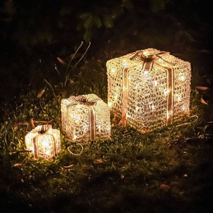 Set of 3 Soft Acrylic Light Up Christmas Parcels with 59 White/Warm White LEDs