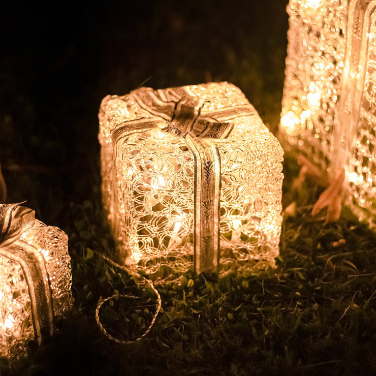 Set of 3 Soft Acrylic Light Up Christmas Parcels with 59 White/Warm White LEDs
