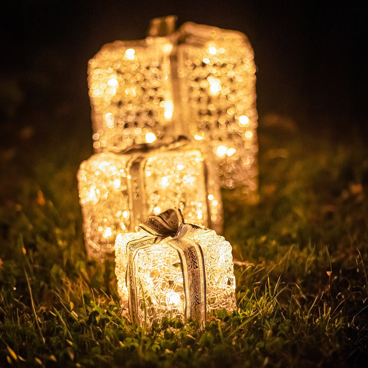Set of 3 Soft Acrylic Light Up Christmas Parcels with 59 White/Warm White LEDs
