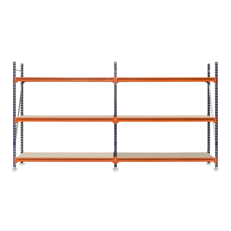 2x Mecalux Heavy Duty Longspan Shelving - 3000mm High - Blue & Orange