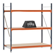 1x Mecalux Heavy Duty Longspan Shelving - 3000mm High - Blue & Orange
