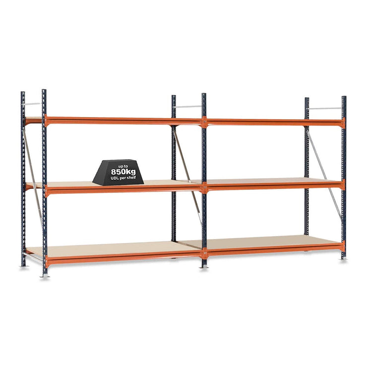 2x Mecalux Heavy Duty Longspan Shelving - 3000mm High - Blue & Orange
