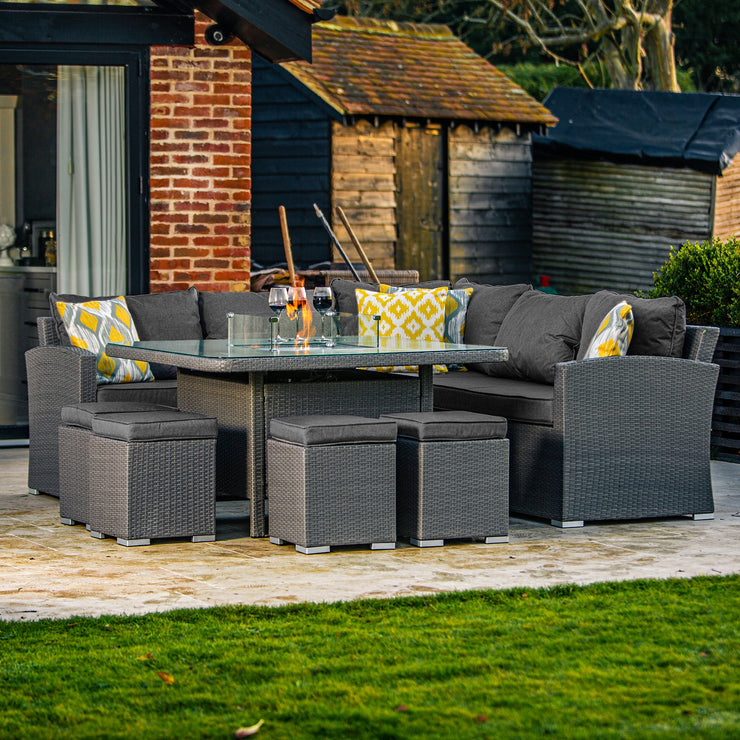 Bracken Outdoors Dakota Casual Dining Square Corner Sofa Fire Pit Garden Furniture Set