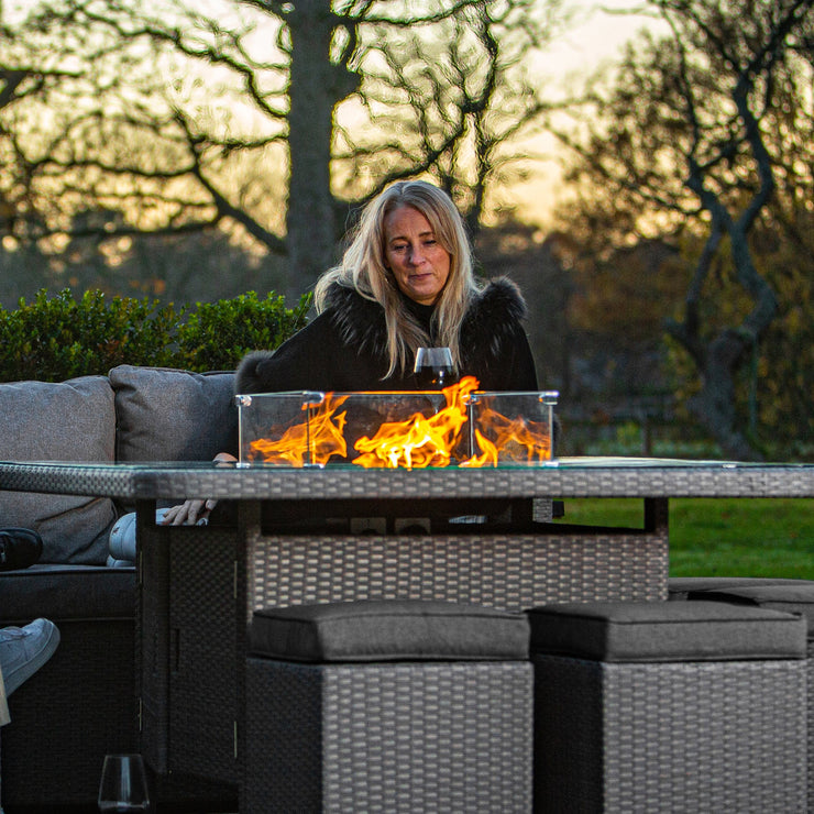 Bracken Outdoors Dakota Casual Dining Square Corner Sofa Fire Pit Garden Furniture Set
