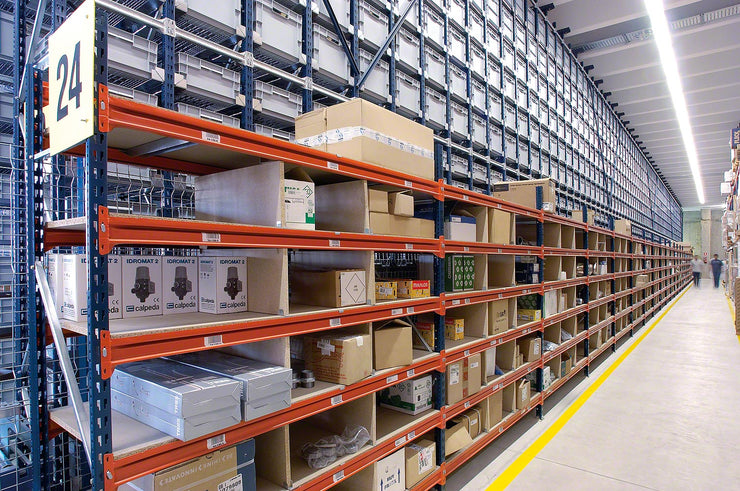 2x Mecalux Heavy Duty Longspan Shelving - 3000mm High - Blue & Orange