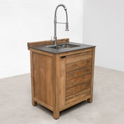 Draco Grills Teak 6 Burner Outdoor Kitchen with Modular Sink and Single Fridge