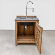 Draco Grills Teak 4 Burner Outdoor Kitchen with Modular Sink and Single Fridge
