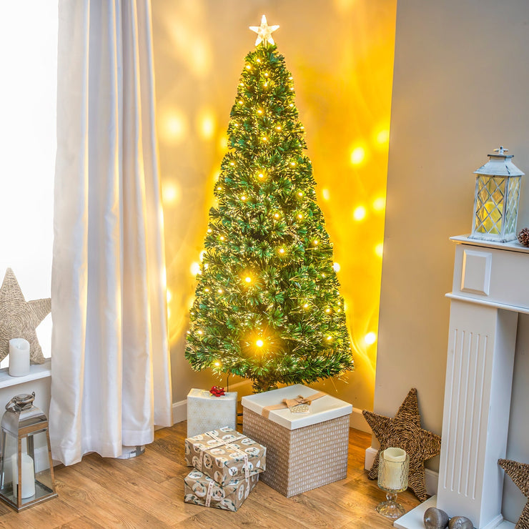 2ft - 7ft Green Fibre Optic Christmas Tree with Warm White LED's and Fibre Optic Lights