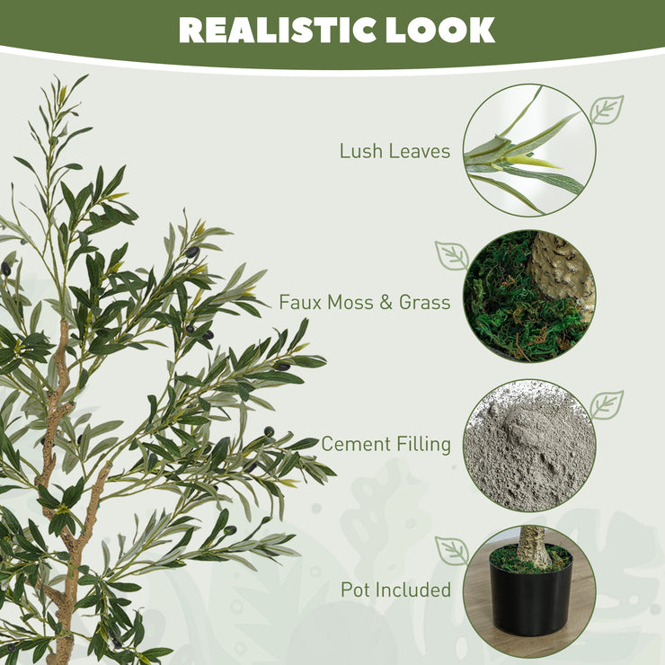 HOMCOM Indoor Artificial Plant, Faux Potted Silk Olive Tree, 150cm
