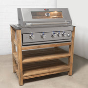 Draco Grills Teak 4 Burner Outdoor Kitchen with Modular Sink and Single Fridge