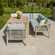 Bracken Outdoors Charlton Acacia Wood and Rope Garden Furniture Corner Sofa and Chair with Dining Table