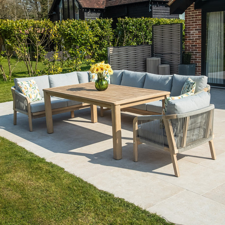 Bracken Outdoors Charlton Acacia Wood and Rope Garden Furniture Corner Sofa and Chair with Dining Table