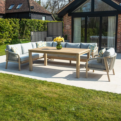 Bracken Outdoors Charlton Acacia Wood and Rope Garden Furniture Corner Sofa and Chair with Dining Table