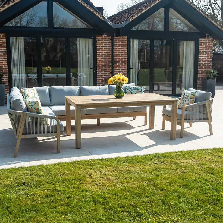 Bracken Outdoors Charlton Acacia Wood and Rope Garden Furniture Corner Sofa and Chair with Dining Table