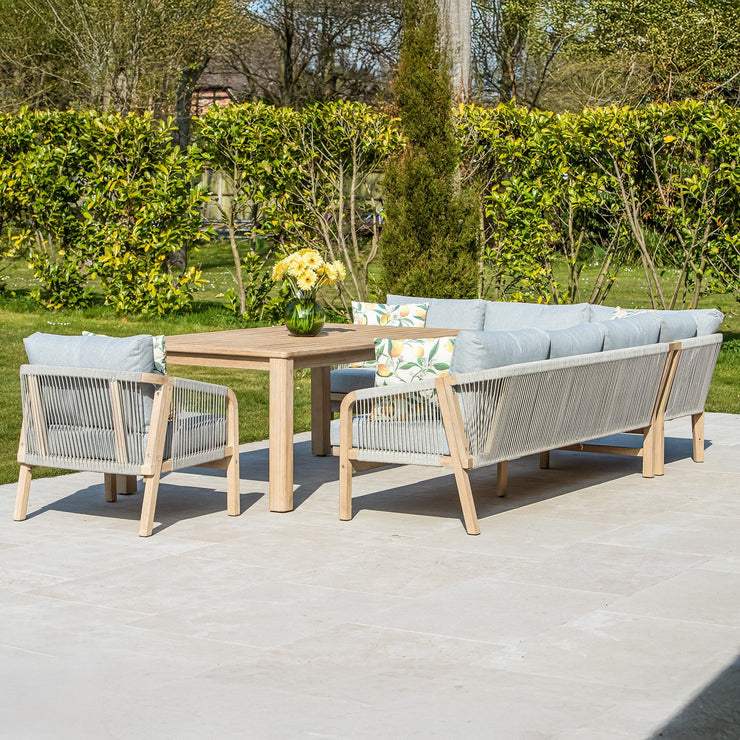 Bracken Outdoors Charlton Acacia Wood and Rope Garden Furniture Corner Sofa and Chair with Dining Table