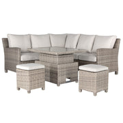 Kettler Palma Signature Mini Corner Oyster Wicker Outdoor Sofa Set with High Low Glass Top Table