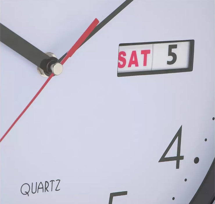 Home Day and Date Wall Clock - Silver