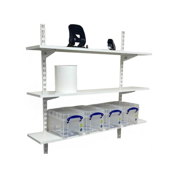 Twin Slot Wall Mounted Shelving - 600mm Wide - Melamine - White
