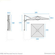 Kettler 2.5m Square Natural Wall Mounted Free Arm Parasol *Damaged Box*