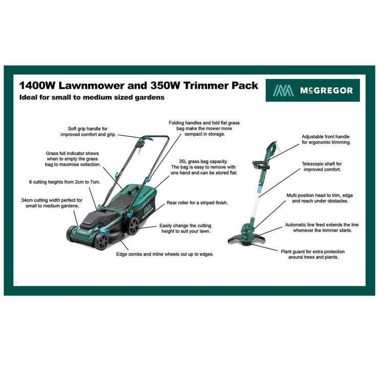 McGregor 34cm 1400W Mower & 25cm 350W Grass Trimmer